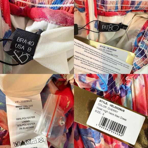 PATBO Violet Floral Flutter Halter Style Maxi Dress Size US 8 Cherry - Picture 4 of 15